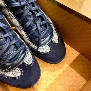 ***Monogram Navy Blue and Tan Sneakers**